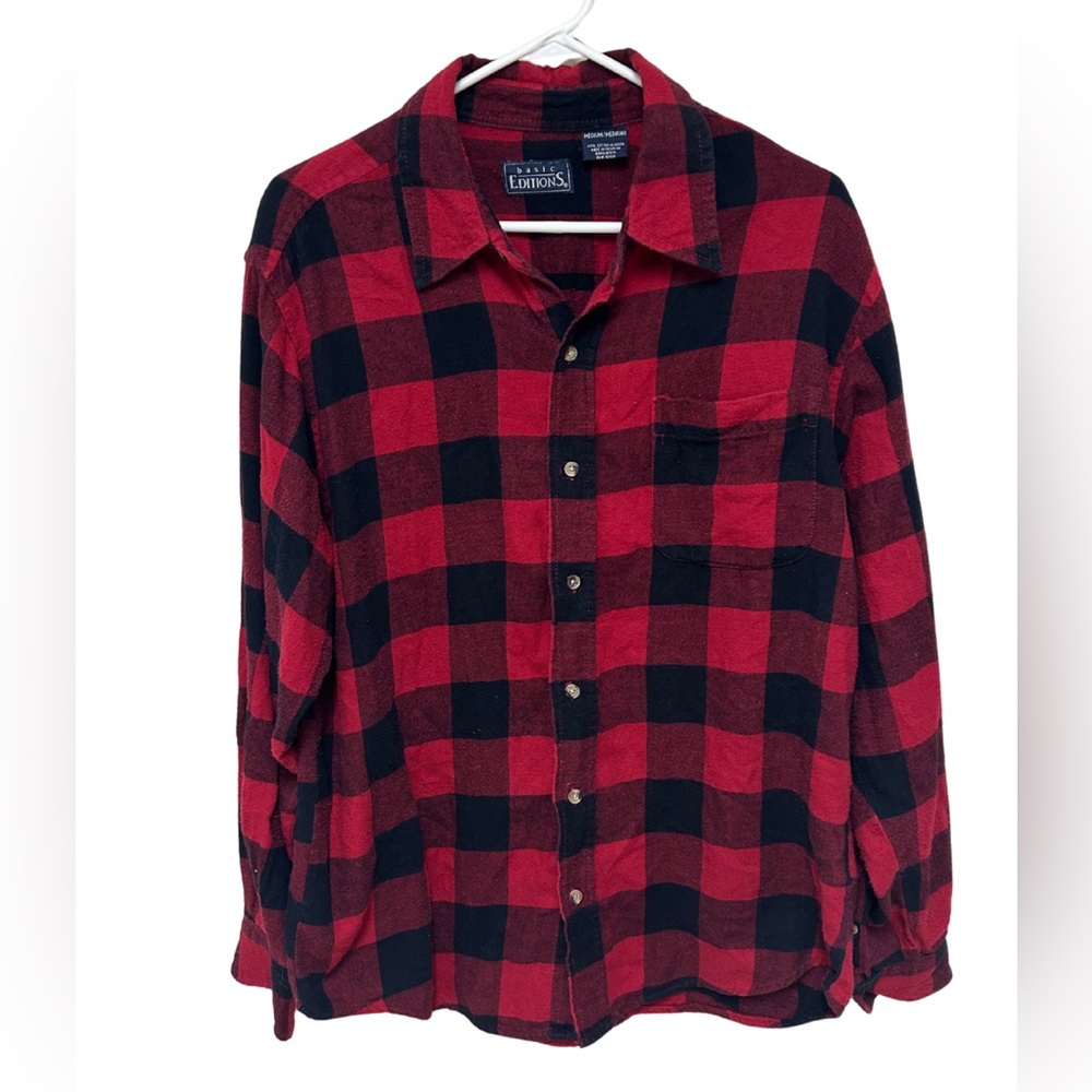 Basic Editions Men’s Red Black Checkered Fleece Size M